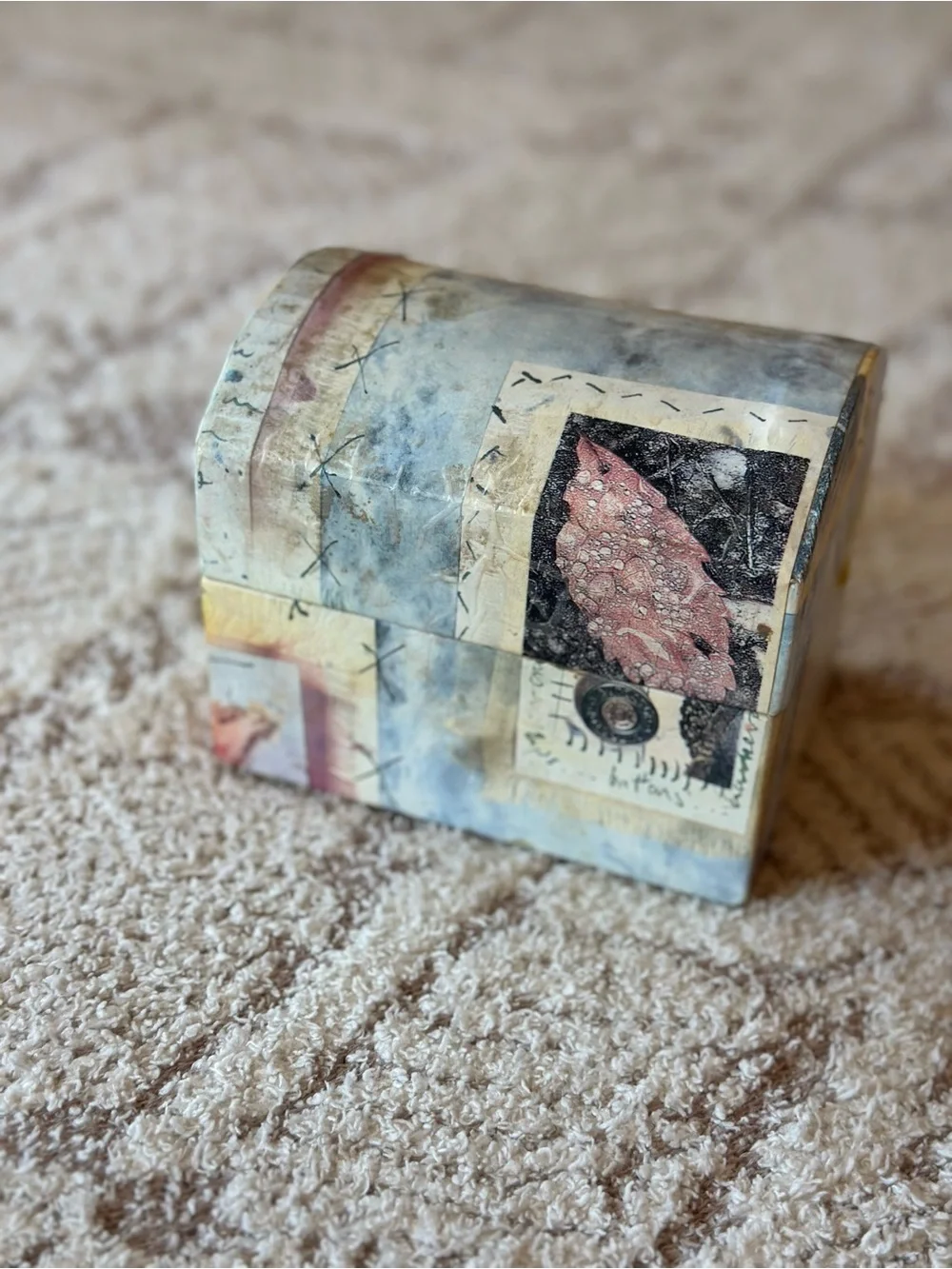 Artist Made Mixed Media Keepsake Box Removable Tray Jewelry Box Folk Art OOAK